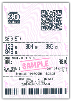 3D Jackpot System Bet 4 Sample Ticket