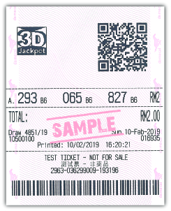 3D Jackpot Straight Bet Sample Ticket